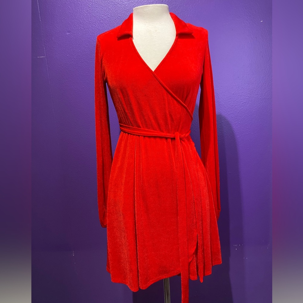 Elegant Red Wrap Mini Dress